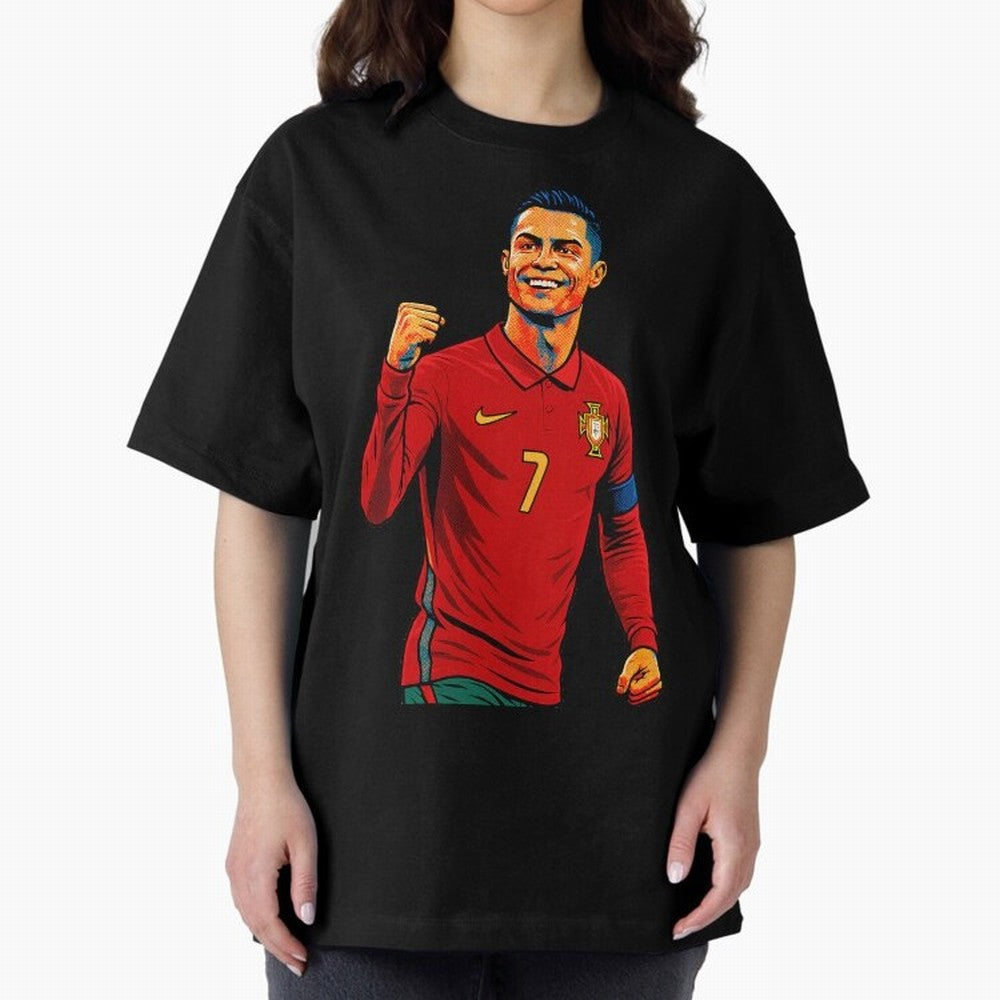 Cristiano Ronaldo Goal Pop Art Oversized T-Shirt Bring Trophy Dreams to Match Day Hype around FIFA World Cup 2026, Messi and Cristiano Ronaldo, France and Portugal, Vintage Soccer Flavor, Modern Football Stars, National Flags and Final Night