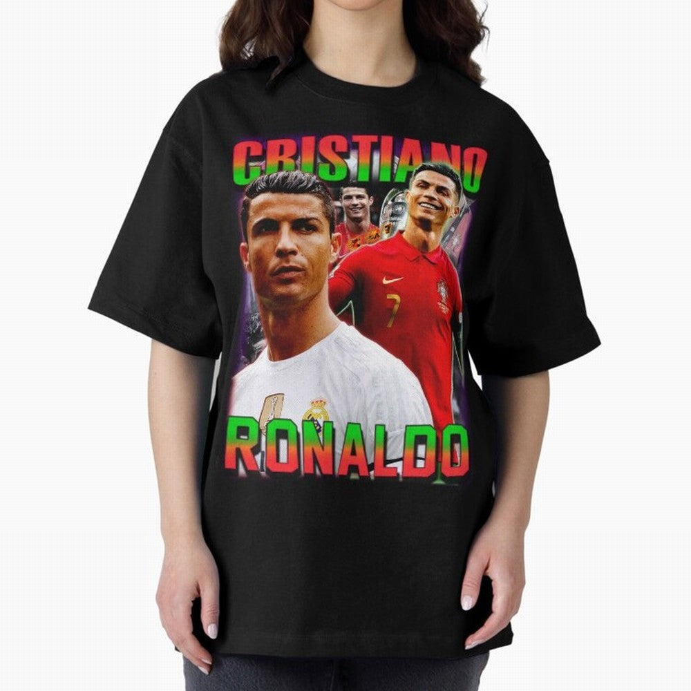 Cristiano Ronaldo Graphic Oversized T-Shirt Show Your Love for FIFA World Cup 2026 USA Canada Mexico Spirit, Driven by Spain, CR7 and Messi, Goal Celebration Energy, Supporter Heritage, Football Icons and Worldwide Tournament Joy; Built for