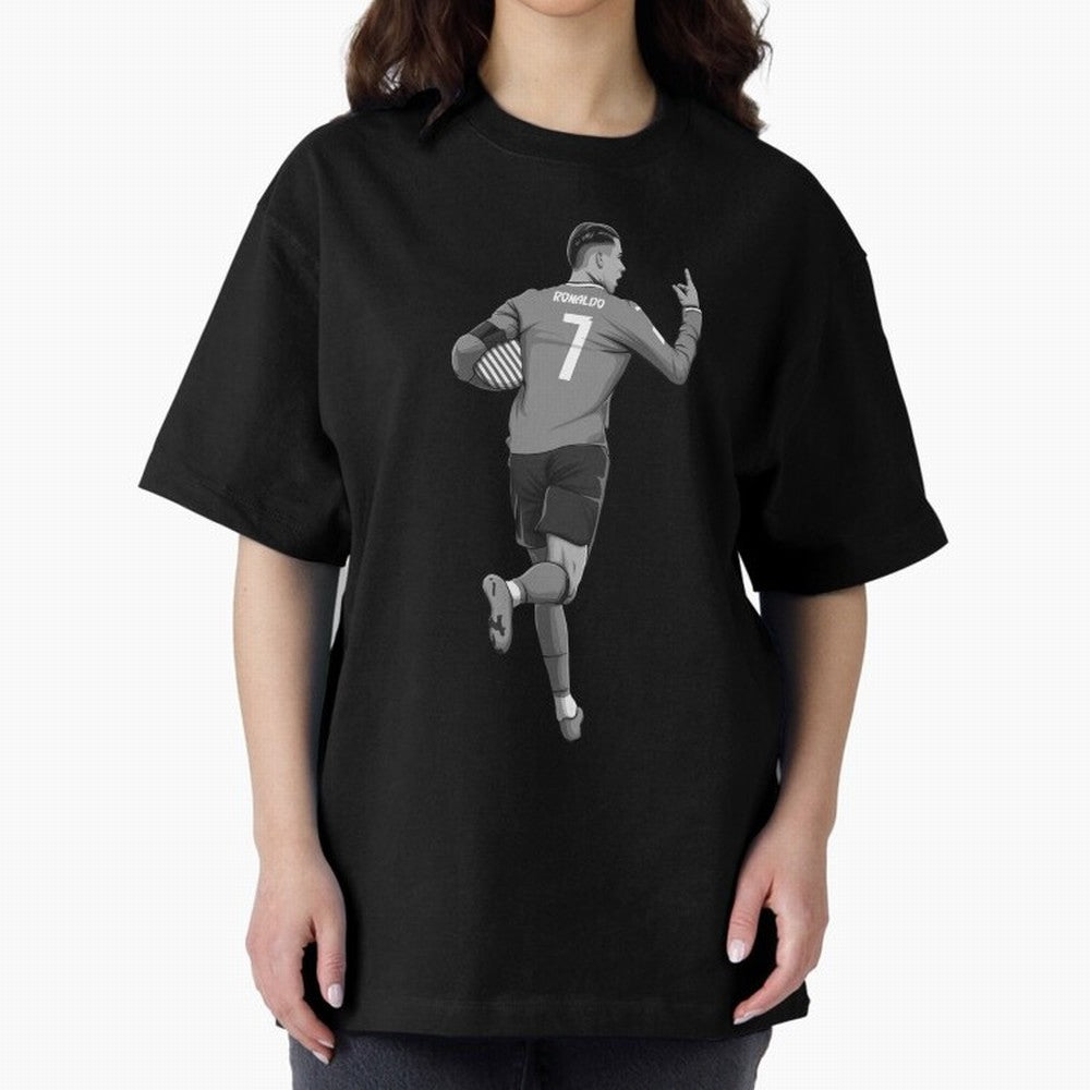 Cristiano Ronaldo Black and White Version Oversized T-Shirt Bring a Vintage Feel to the FIFA World Cup 2026 Group Stage Journey through Neymar, Haaland and Cristiano Ronaldo Highlights, England, France and Netherlands Pride, Fan Favorite Moments,