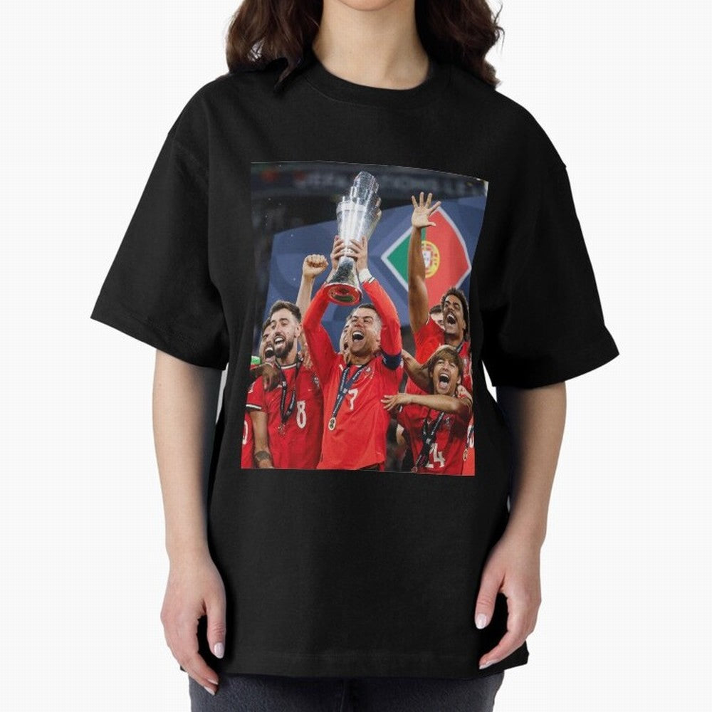 Portugal Football Team | 2025 Champions | Illustration Drawing Oversized T-Shirt Carry Global Football Passion for FIFA World Cup 2026, Featuring Messi, CR7 and Mbappe, France, Sports Nostalgia, International Competition, Famous Players and