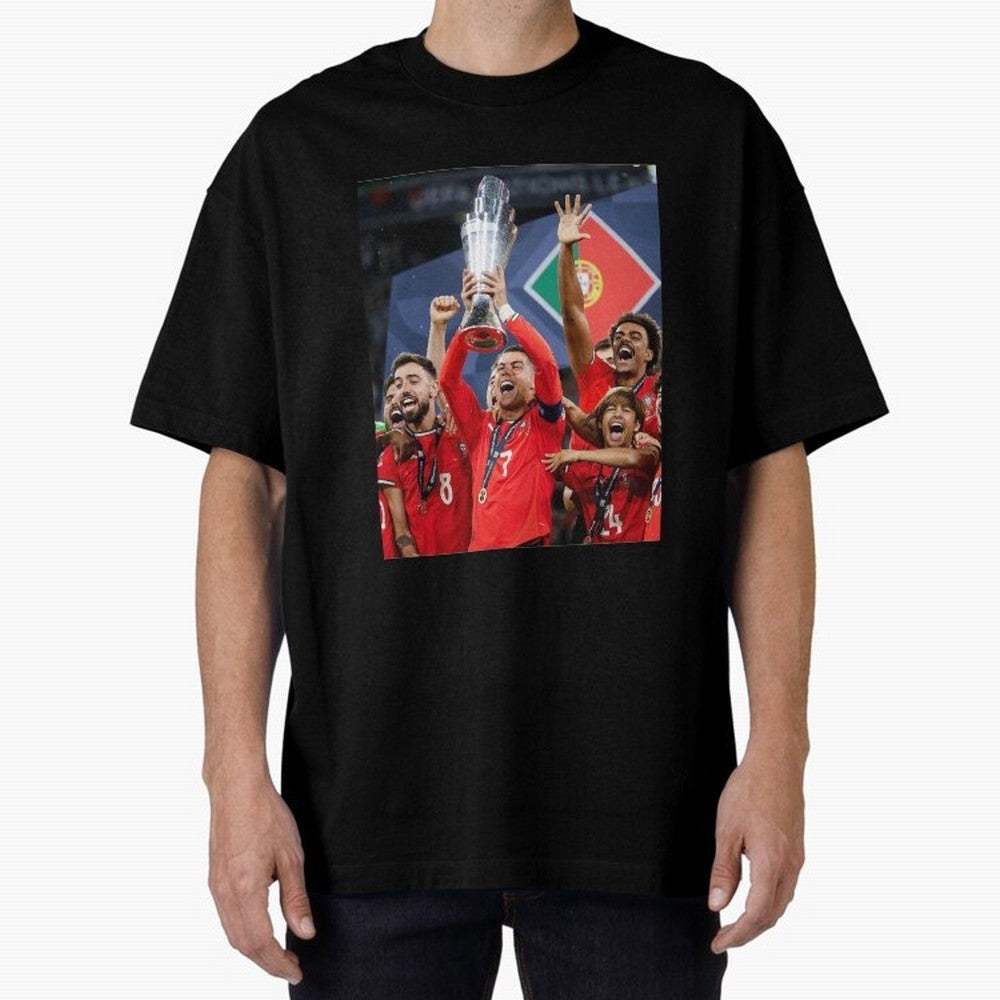 Portugal Football Team | 2025 Champions | Illustration Drawing Oversized T-Shirt Carry Global Football Passion for FIFA World Cup 2026, Featuring Messi, CR7 and Mbappe, France, Sports Nostalgia, International Competition, Famous Players and