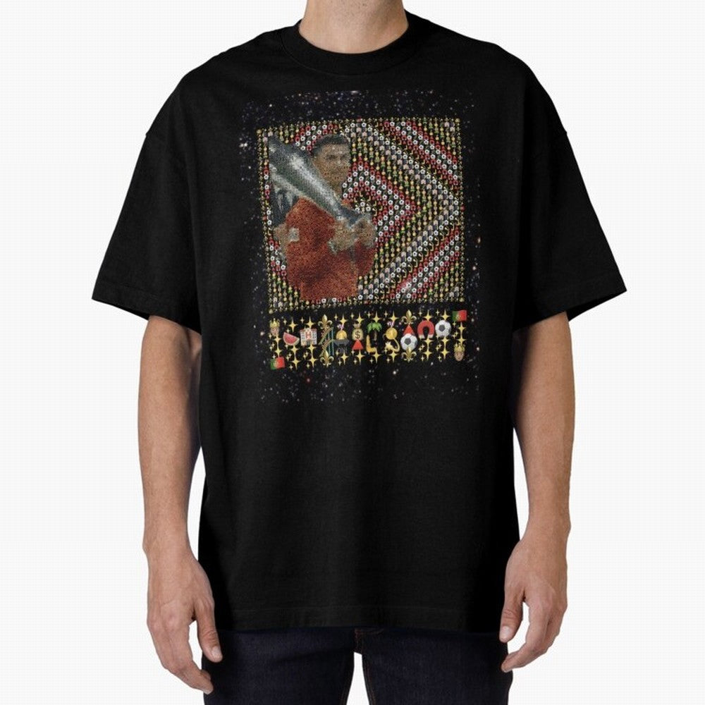 Iconic Emojified Football Legend Holding Victory Trophy | Inspired Art Oversized T-Shirt Carry the Colors and Pride of the FIFA World Cup 2026 USA Canada Mexico Journey through Mbappe Highlights, Germany Pride, Stadium Chants, National Pride,