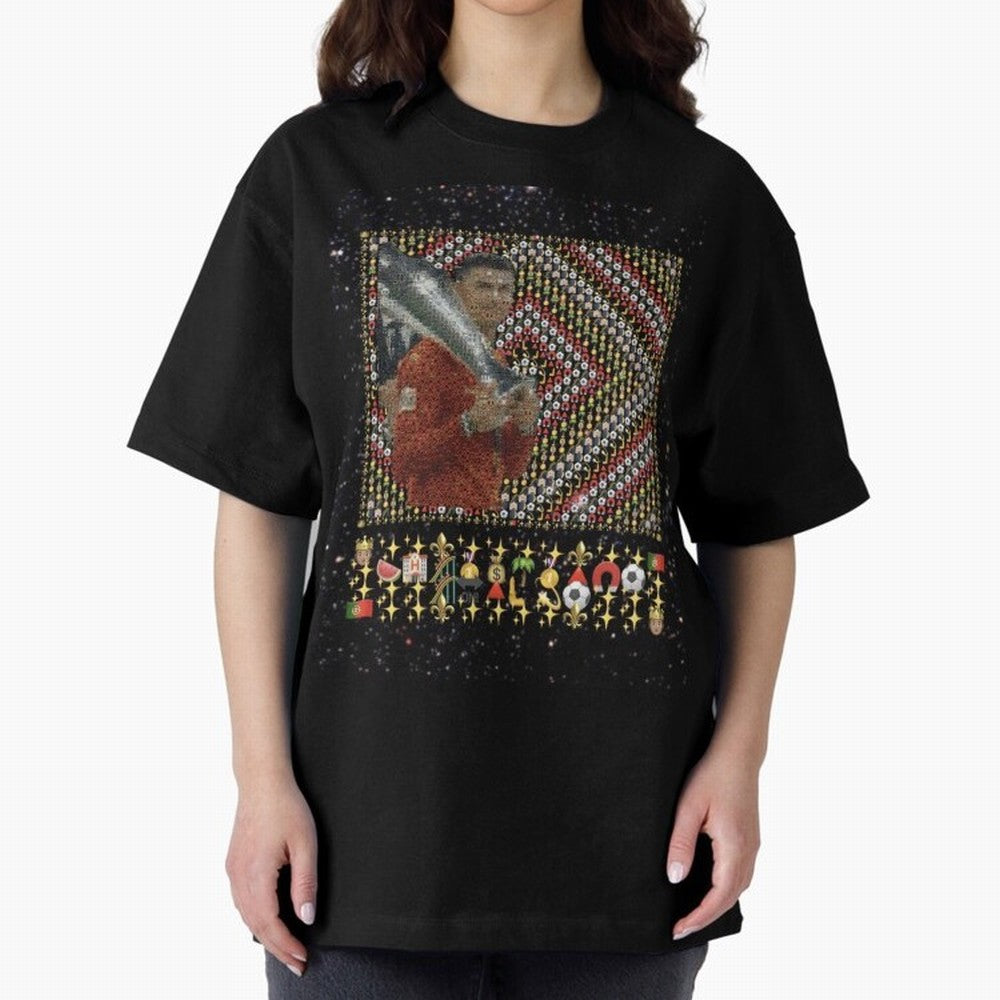 Iconic Emojified Football Legend Holding Victory Trophy | Inspired Art Oversized T-Shirt Carry the Colors and Pride of the FIFA World Cup 2026 USA Canada Mexico Journey through Mbappe Highlights, Germany Pride, Stadium Chants, National Pride,