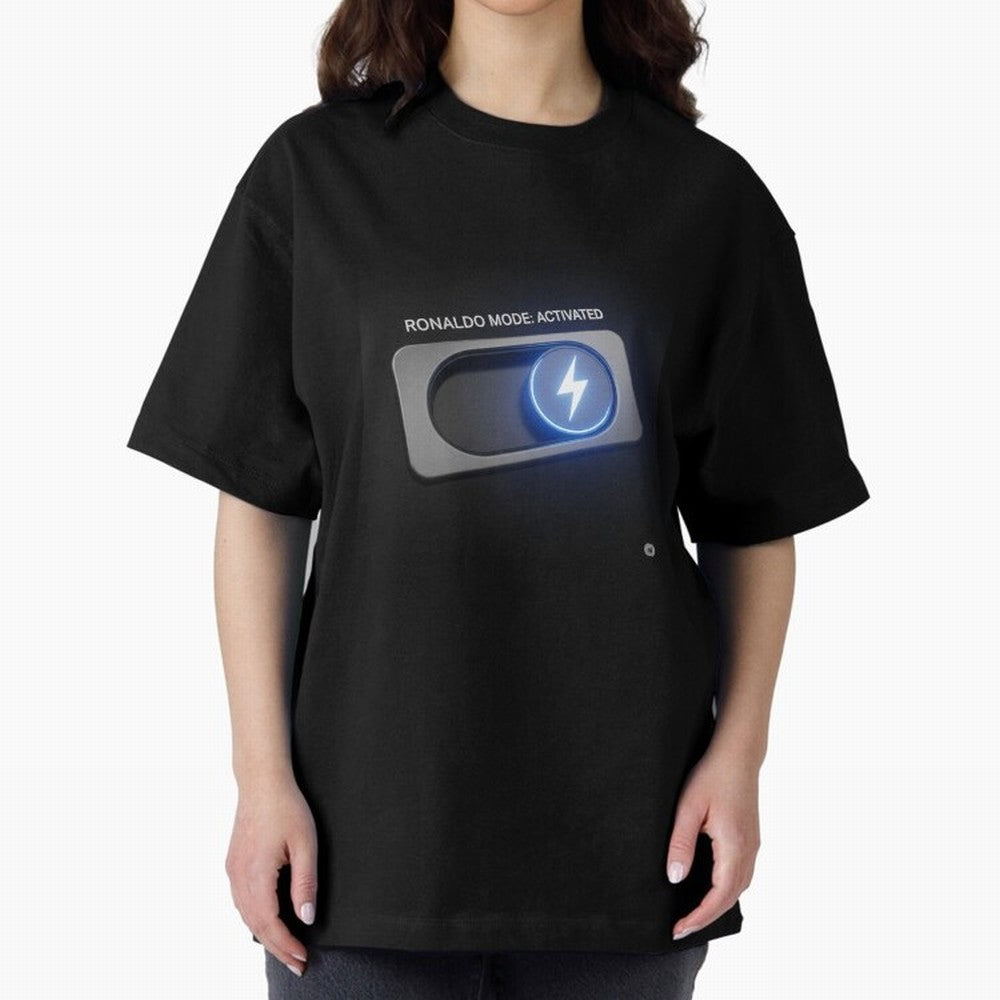 Ronaldo Mode: Activated ¨C Power Switch Football Art Oversized T-Shirt Support the Legends of Match Day Hype around FIFA World Cup 2026 USA Canada Mexico, Messi, England, France and Netherlands, Football Passion, Legendary Performances, Festival