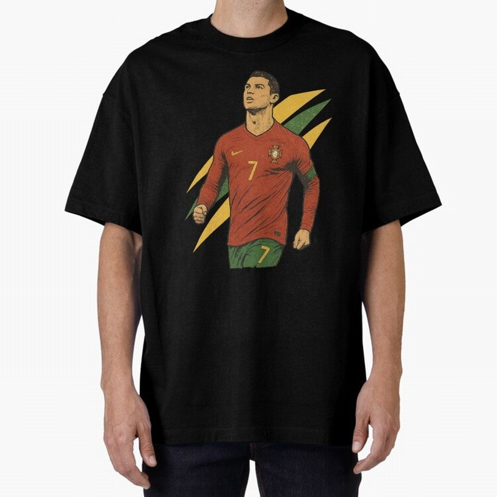 Cristiano Ronaldo Retro Portugal Football Art ¨C Vintage Supporter Design Oversized T-Shirt Celebrate Unforgettable Nights in FIFA World Cup 2026 Spirit, Centered on France, CR7, Championship Spirit, Famous Goals, Roaring Crowds and International
