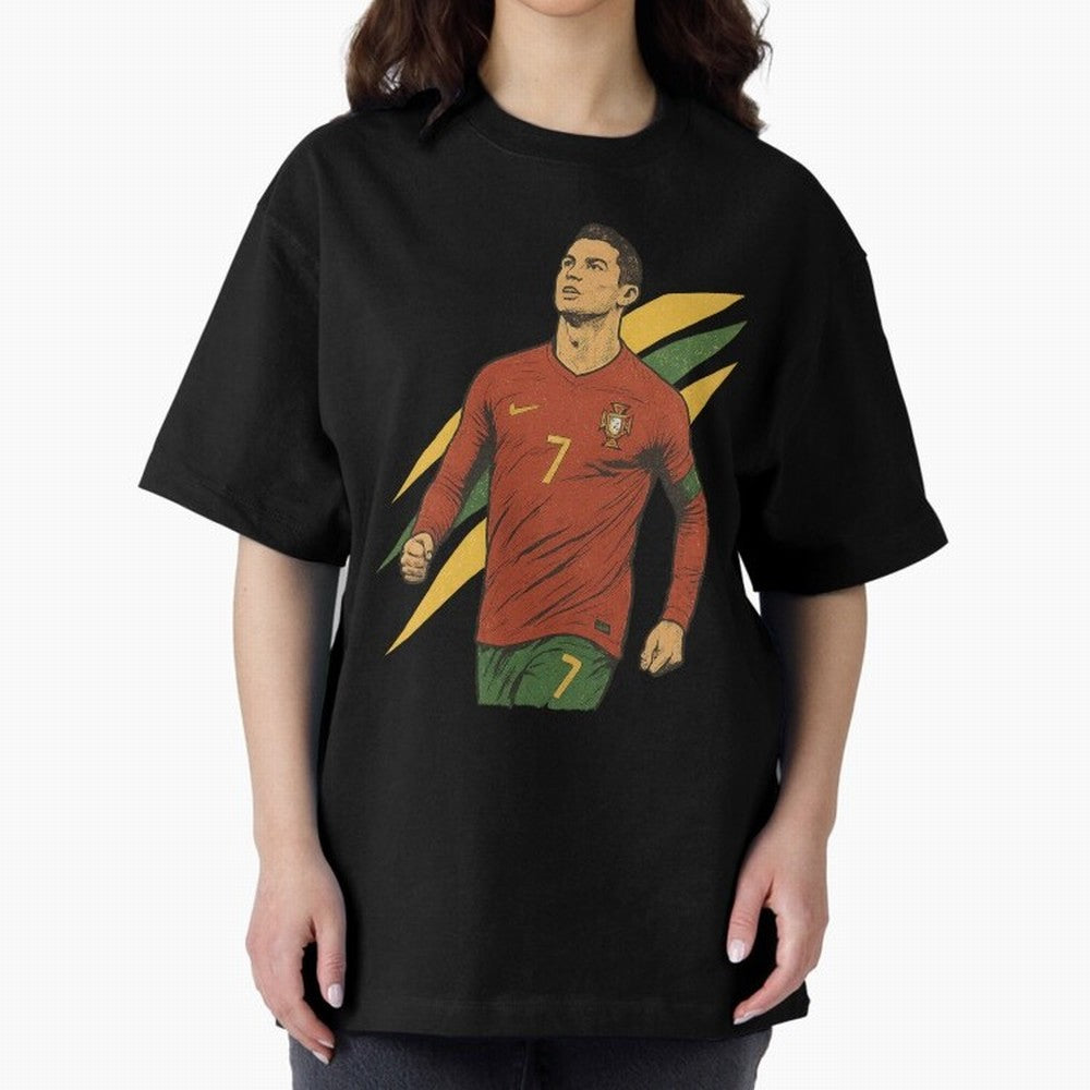 Cristiano Ronaldo Retro Portugal Football Art ¨C Vintage Supporter Design Oversized T-Shirt Celebrate Unforgettable Nights in FIFA World Cup 2026 Spirit, Centered on France, CR7, Championship Spirit, Famous Goals, Roaring Crowds and International