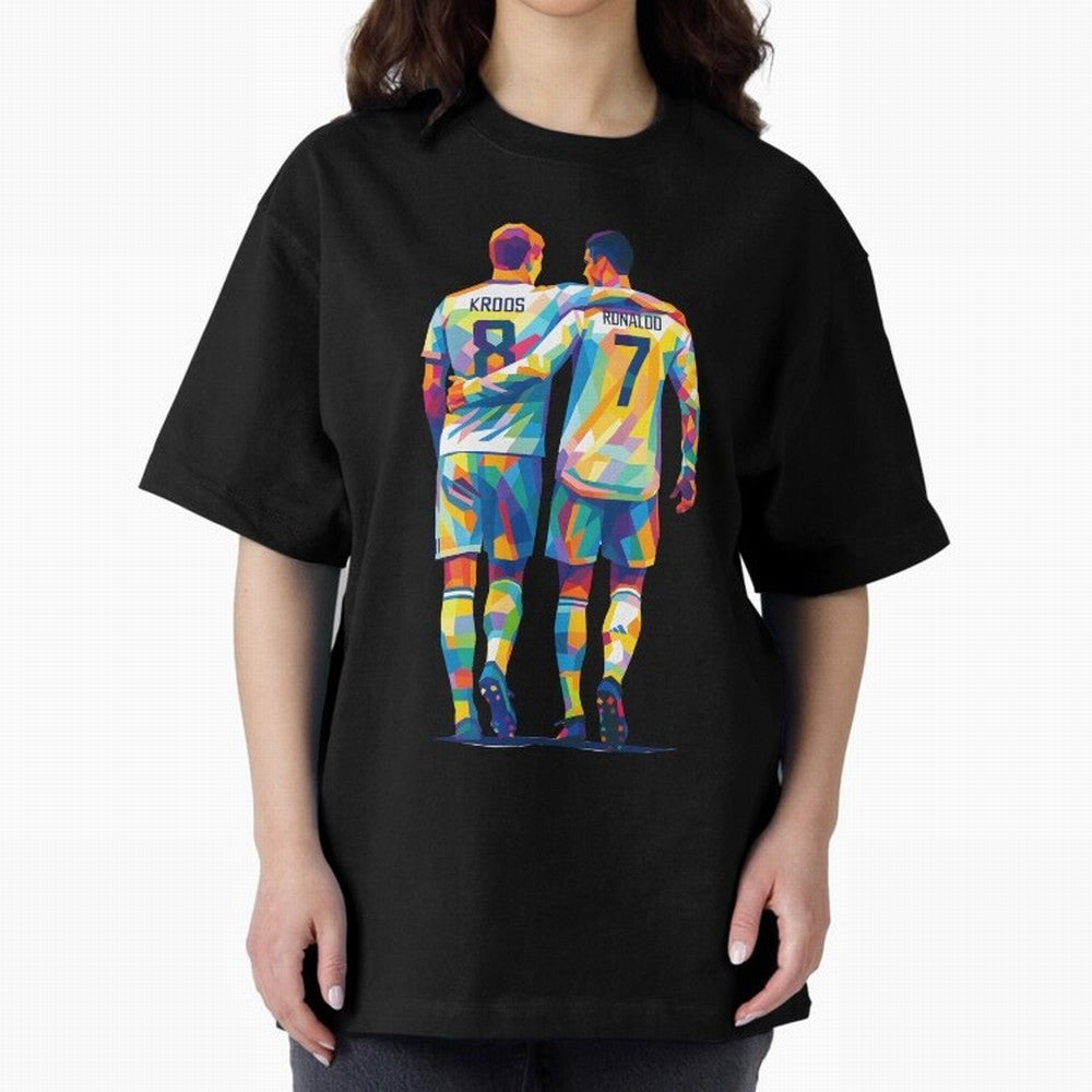 Cristiano Ronaldo & Toni Kroos Wpap Art Oversized T-Shirt Honor Football Greatness during Global Football Passion for FIFA World Cup 2026 Group Stage, Celebrating Neymar, Portugal, Champion Mindset, Group Stage Buzz, Knockout Tension and Passionate