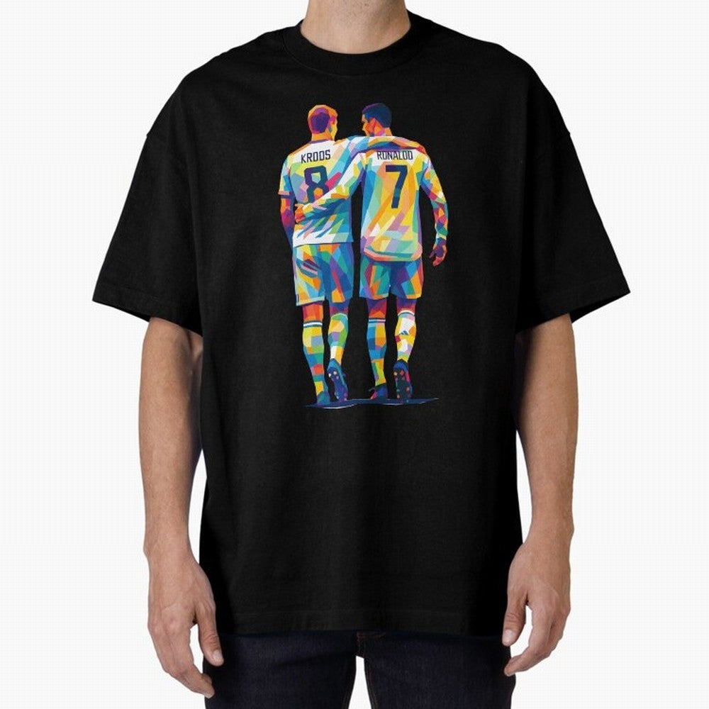 Cristiano Ronaldo & Toni Kroos Wpap Art Oversized T-Shirt Honor Football Greatness during Global Football Passion for FIFA World Cup 2026 Group Stage, Celebrating Neymar, Portugal, Champion Mindset, Group Stage Buzz, Knockout Tension and Passionate
