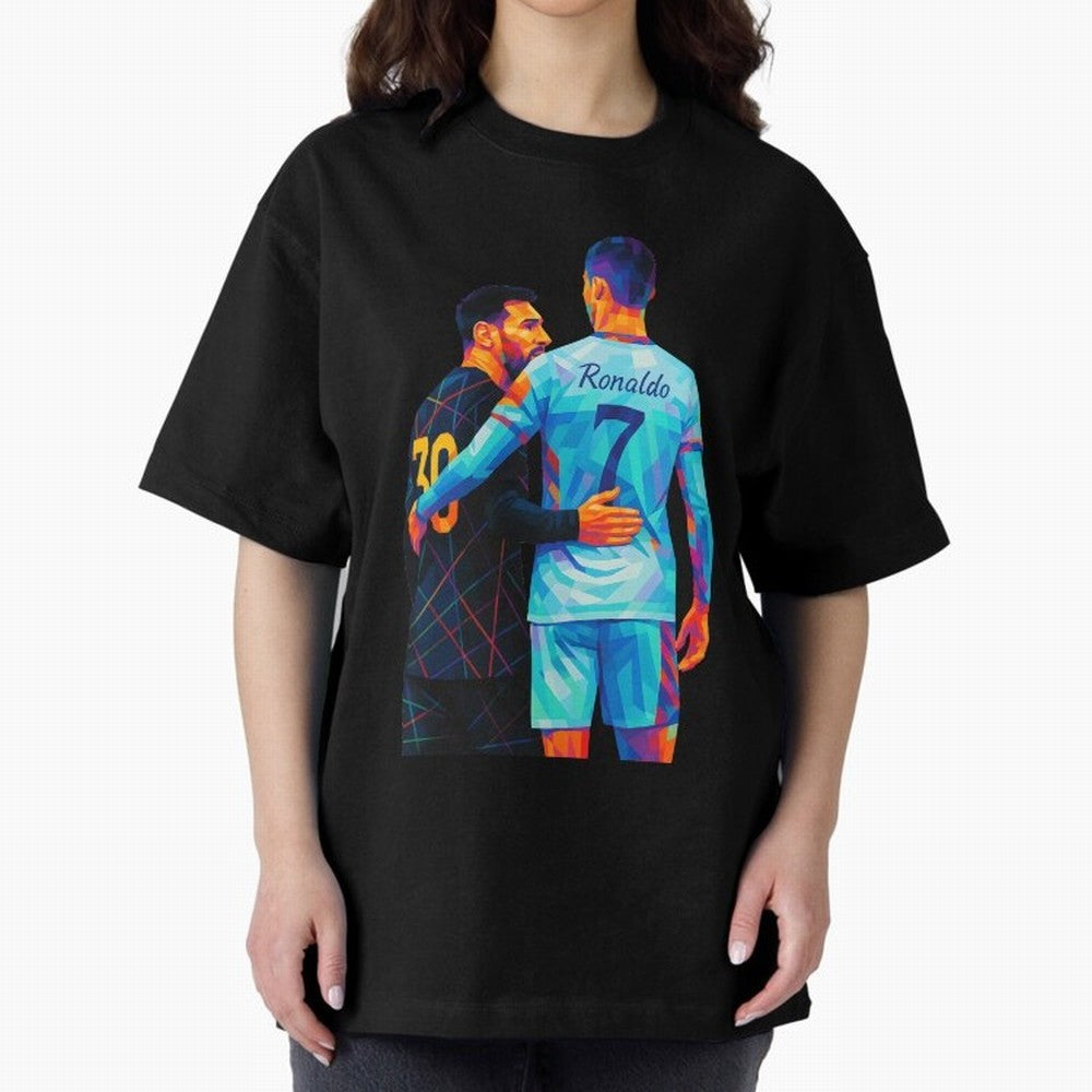 Cristiano Ronaldo & Messi Wpap Art Oversized T-Shirt Bring World Football Passion into FIFA World Cup 2026 USA Canada Mexico Centered on CR7 and Messi, Brazil, Portugal and Argentina Energy, Stadium Memories, Football Loyalty, International Chants