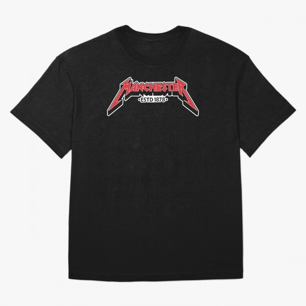 Manchester United Metal Font Oversized T-Shirt Celebrate Fan Culture around FIFA World Cup 2026 Group Stage Connected to Haaland and Mbappe, Brazil, Portugal and Argentina Energy, Stadium Memories, Football Loyalty, International Chants and