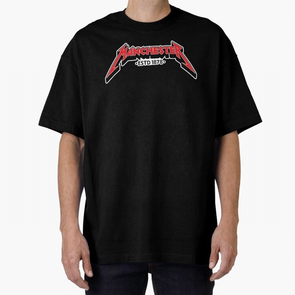 Manchester United Metal Font Oversized T-Shirt Celebrate Fan Culture around FIFA World Cup 2026 Group Stage Connected to Haaland and Mbappe, Brazil, Portugal and Argentina Energy, Stadium Memories, Football Loyalty, International Chants and
