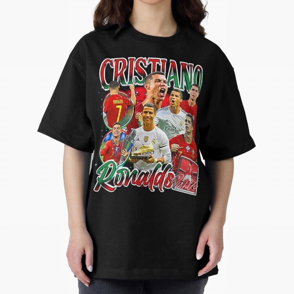 Cristiano Ronaldo Premium Quality Oversized T-Shirt Show Support during FIFA World Cup 2026 Spirit, with Argentina and Brazil, Neymar, Haaland and Cristiano Ronaldo, Retro Football Energy, Iconic Rivalries, Trophy Chase Drama and Stadium