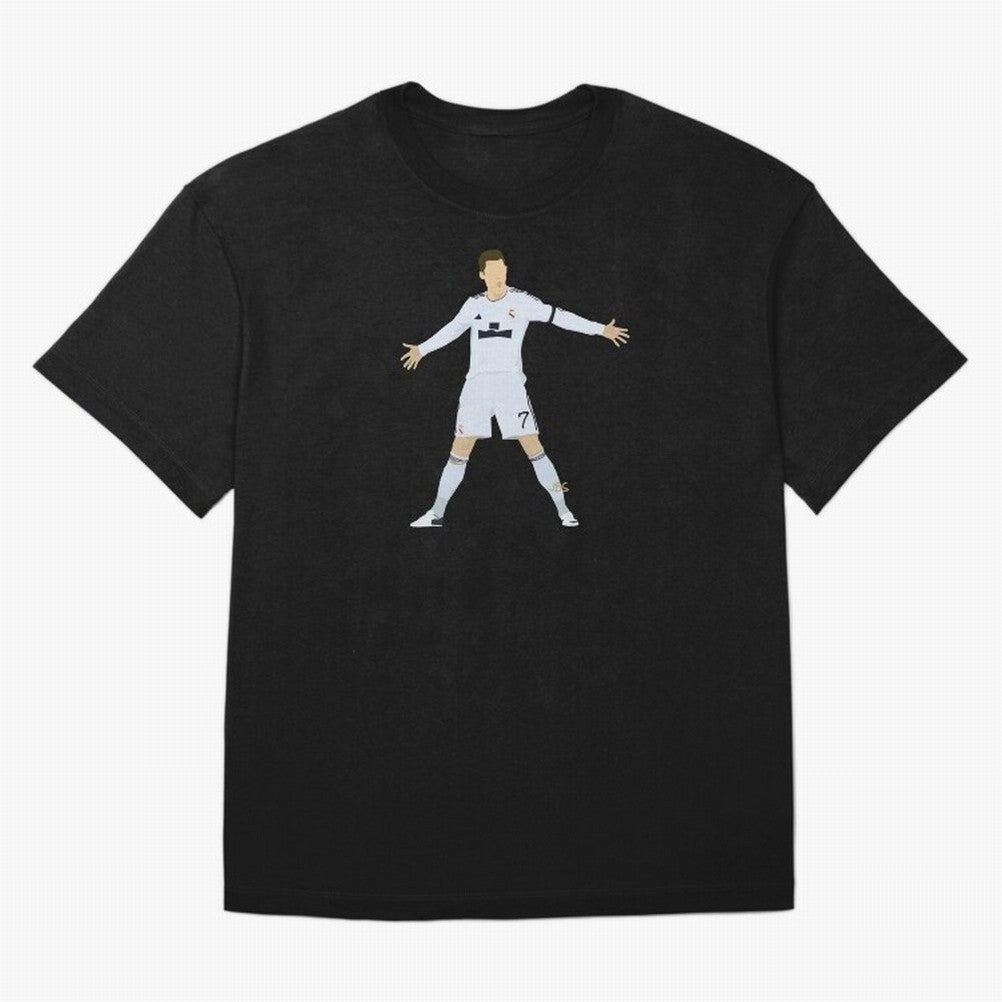 Cristiano Ronaldo celebrates at Real Madrid Oversized T-Shirt Cheer for the FIFA World Cup 2026 Journey through CR7 and Messi Highlights, Argentina Pride, Sports Nostalgia, International Competition, Famous Players and Unforgettable Victories;