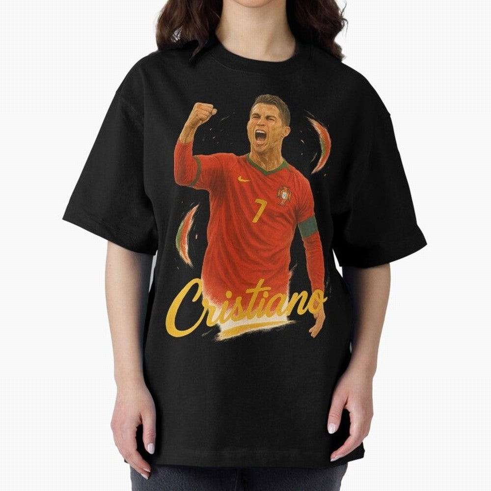 Cristiano Ronaldo Portugal Art ¨C Captain¡¯s Glory Football Tribute	 Oversized T-Shirt Honor the Football Icons of Global Football Passion for FIFA World Cup 2026 USA Canada Mexico, Capturing Mbappe, Brazil, Portugal and Argentina, Sports
