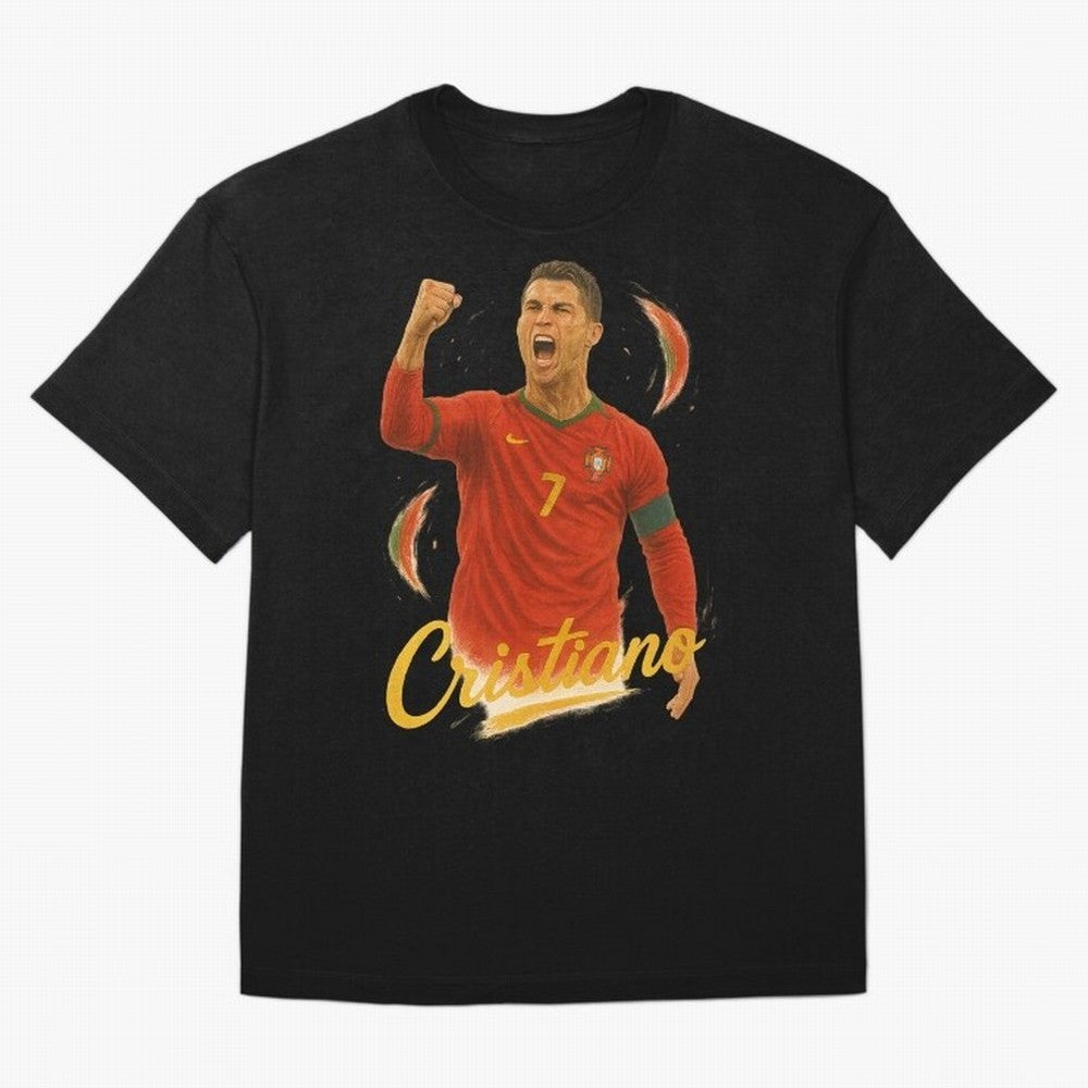 Cristiano Ronaldo Portugal Art ¨C Captain¡¯s Glory Football Tribute	 Oversized T-Shirt Honor the Football Icons of Global Football Passion for FIFA World Cup 2026 USA Canada Mexico, Capturing Mbappe, Brazil, Portugal and Argentina, Sports