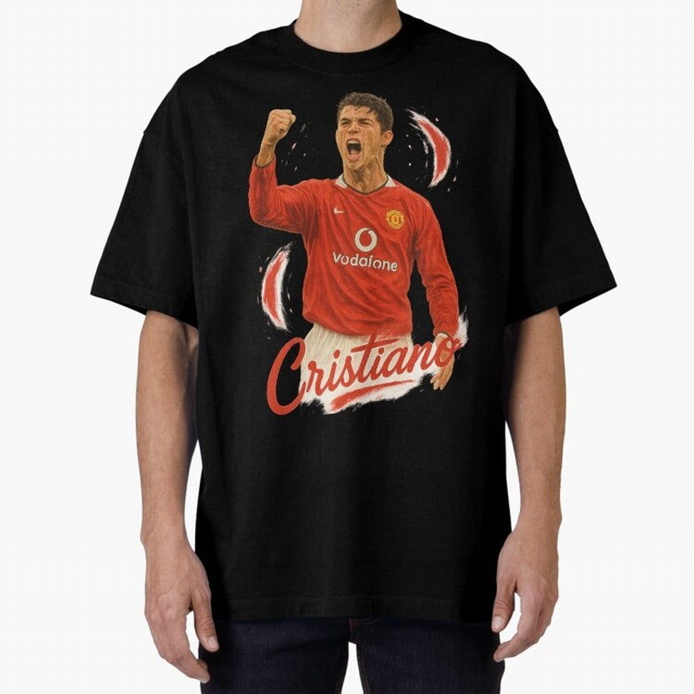 Young Cristiano Ronaldo Man United Art ¨C Rising Soccer Legend Tribute	 Oversized T-Shirt Follow Match Day Hype around FIFA World Cup 2026, CR7, Spain, Football Festival Excitement, Trophy Ambitions, Country Rivalries and Star Player Buzz; Built