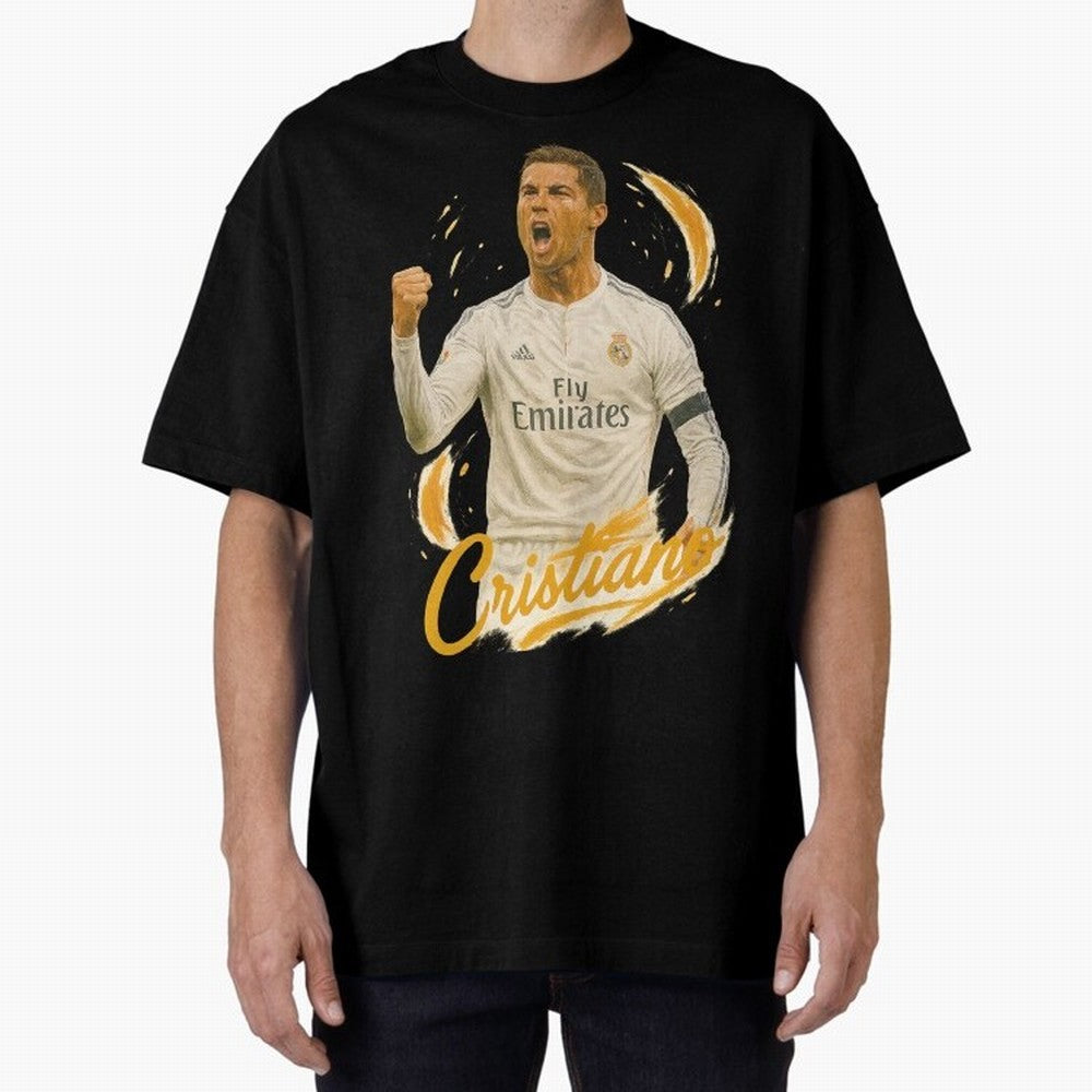 Cristiano Ronaldo Madrid Art - Iconic Soccer Legend Tribute Oversized T-Shirt Celebrate Football Dreams Across Global Football Passion for FIFA World Cup 2026 Group Stage, Centered on Haaland, Portugal, Global Supporter Spirit, Legendary Goals,