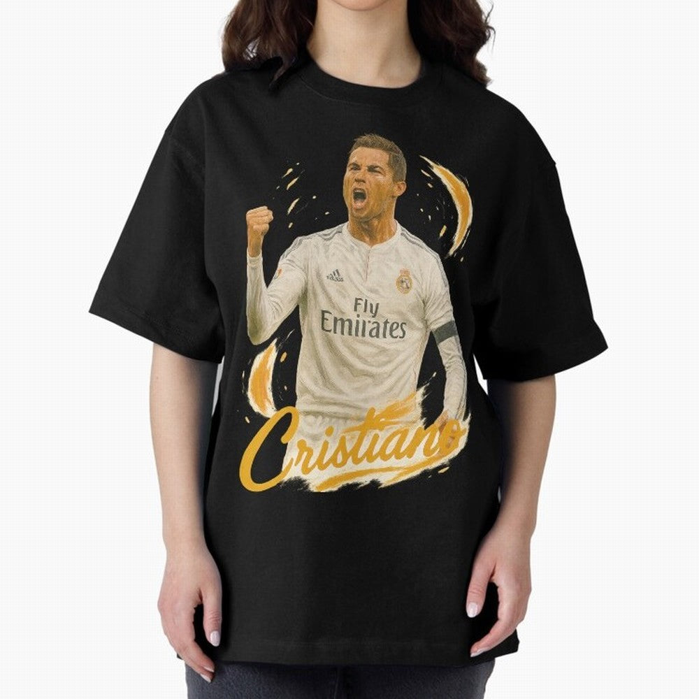 Cristiano Ronaldo Madrid Art - Iconic Soccer Legend Tribute Oversized T-Shirt Celebrate Football Dreams Across Global Football Passion for FIFA World Cup 2026 Group Stage, Centered on Haaland, Portugal, Global Supporter Spirit, Legendary Goals,