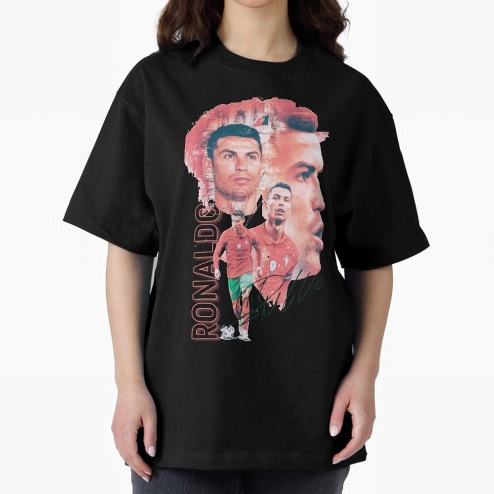 Cristiano Ronaldo Design Oversized T-Shirt Represent the Passion of the FIFA World Cup 2026 USA Canada Mexico Journey through Messi, CR7 and Mbappe Highlights, Portugal Pride, Retro Football Energy, Iconic Rivalries, Trophy Chase Drama and Stadium