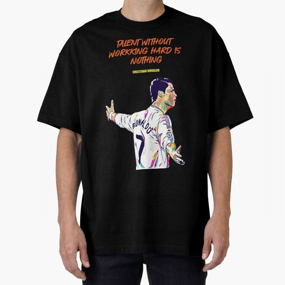 Cristiano Ronaldo Motivational Quote Oversized T-Shirt Feel the Trophy Chase of FIFA World Cup 2026 Spirit, Featuring England, France and Netherlands, Cristiano Ronaldo, Haaland and CR7, Sports Nostalgia, International Competition, Famous Players