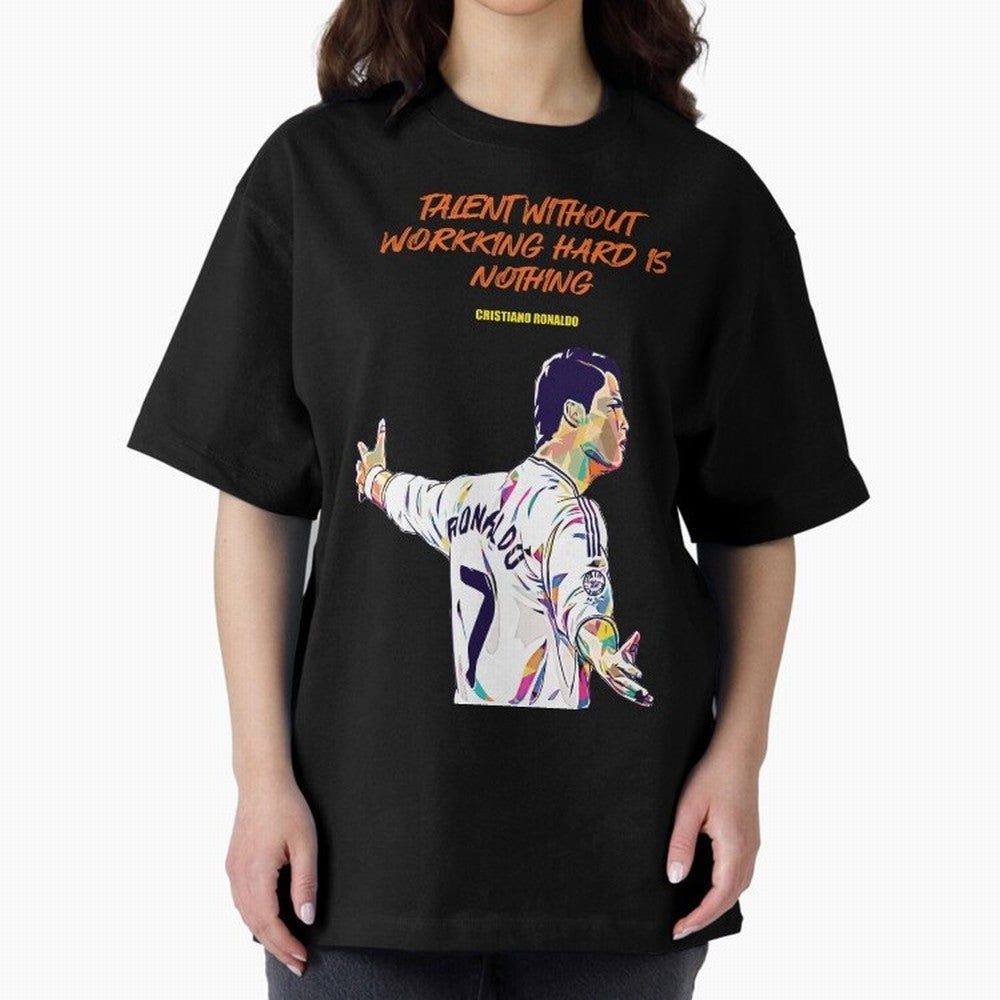 Cristiano Ronaldo Motivational Quote Oversized T-Shirt Feel the Trophy Chase of FIFA World Cup 2026 Spirit, Featuring England, France and Netherlands, Cristiano Ronaldo, Haaland and CR7, Sports Nostalgia, International Competition, Famous Players