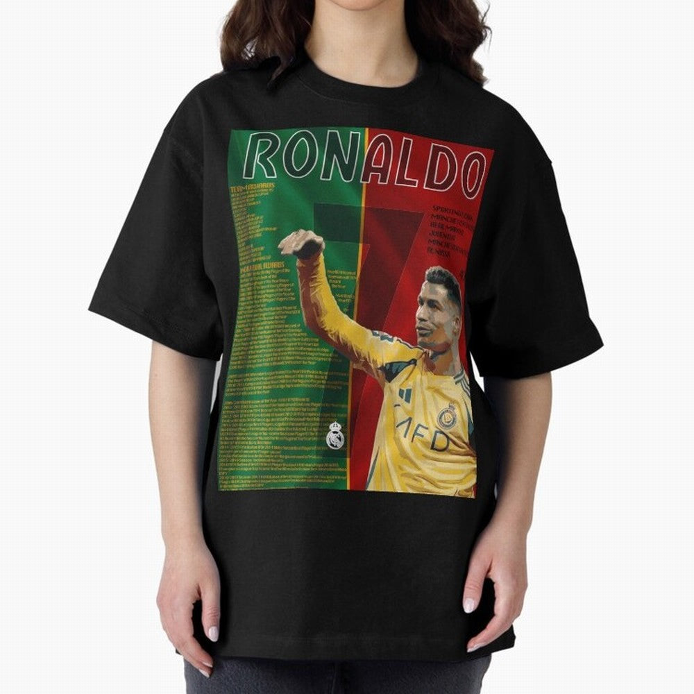 cristiano ronaldo 40th birthday tribute poster Oversized T-Shirt Turn Up for Match Day Hype around FIFA World Cup 2026, Messi, Argentina, France and Brazil, Stadium Memories, Football Loyalty, International Chants and Championship Tradition; Great