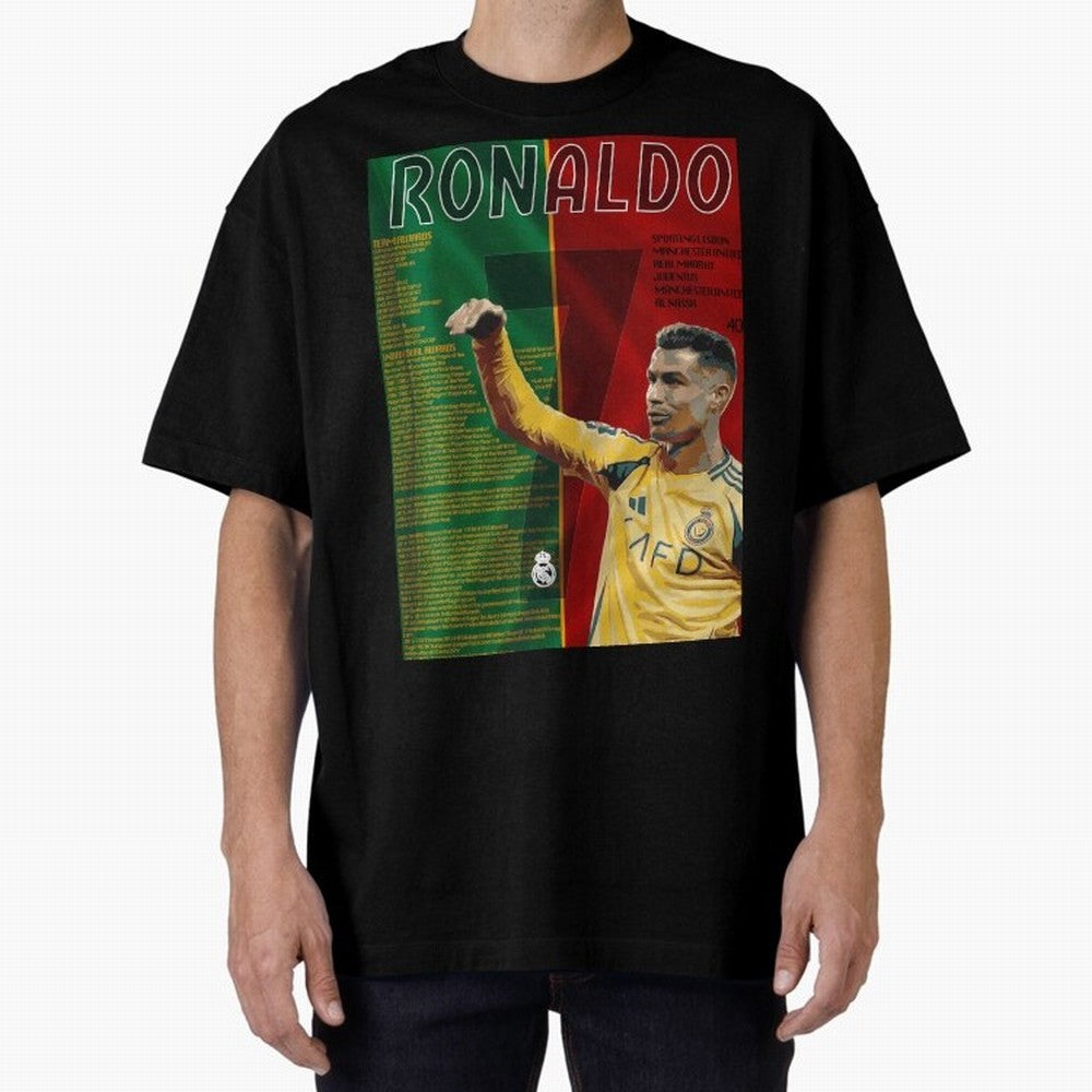 cristiano ronaldo 40th birthday tribute poster Oversized T-Shirt Turn Up for Match Day Hype around FIFA World Cup 2026, Messi, Argentina, France and Brazil, Stadium Memories, Football Loyalty, International Chants and Championship Tradition; Great