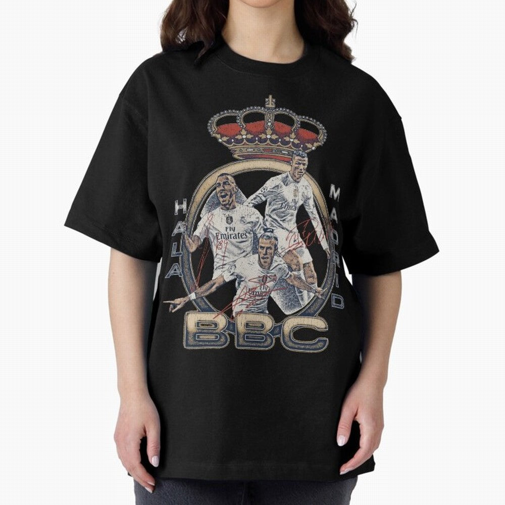 BBC of Real Madrid Oversized T-Shirt Honor Football Greatness during FIFA World Cup 2026 Featuring Messi, France and Portugal Energy, Classic Soccer Heritage, Championship Pressure, Fan Loyalty and International Pride; Ideal for Football Dads,