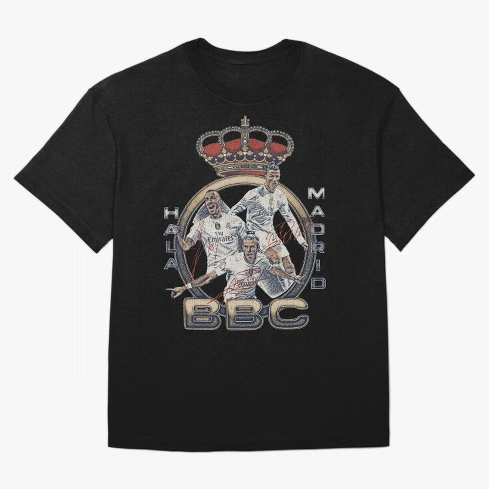 BBC of Real Madrid Oversized T-Shirt Honor Football Greatness during FIFA World Cup 2026 Featuring Messi, France and Portugal Energy, Classic Soccer Heritage, Championship Pressure, Fan Loyalty and International Pride; Ideal for Football Dads,