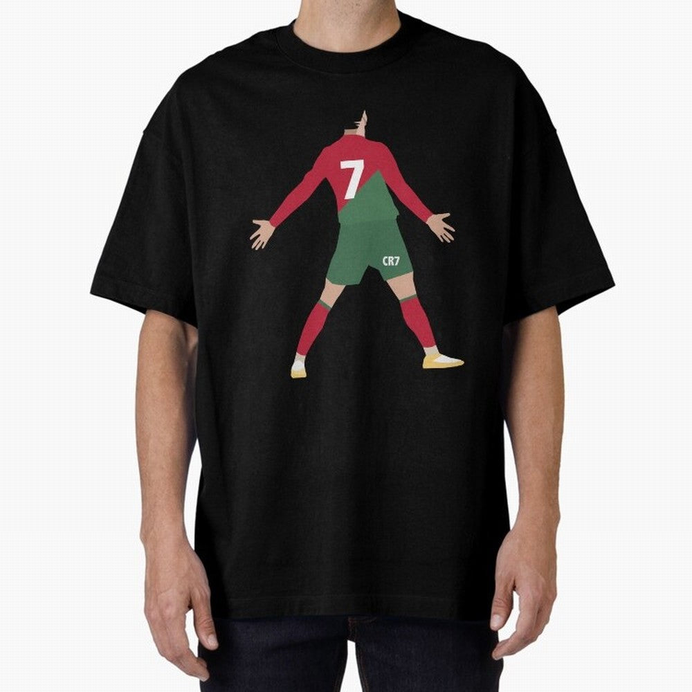 Cristiano Ronaldo illustration Oversized T-Shirt Bring a Champion Mindset to Global Football Passion for FIFA World Cup 2026 USA Canada Mexico, Inspired by CR7, England and Germany, Championship Spirit, Famous Goals, Roaring Crowds and