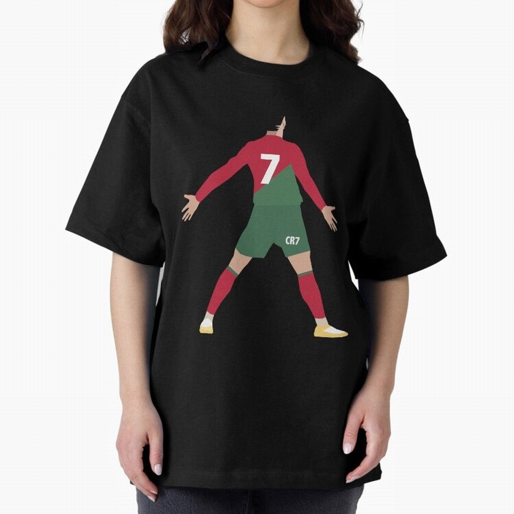 Cristiano Ronaldo illustration Oversized T-Shirt Bring a Champion Mindset to Global Football Passion for FIFA World Cup 2026 USA Canada Mexico, Inspired by CR7, England and Germany, Championship Spirit, Famous Goals, Roaring Crowds and