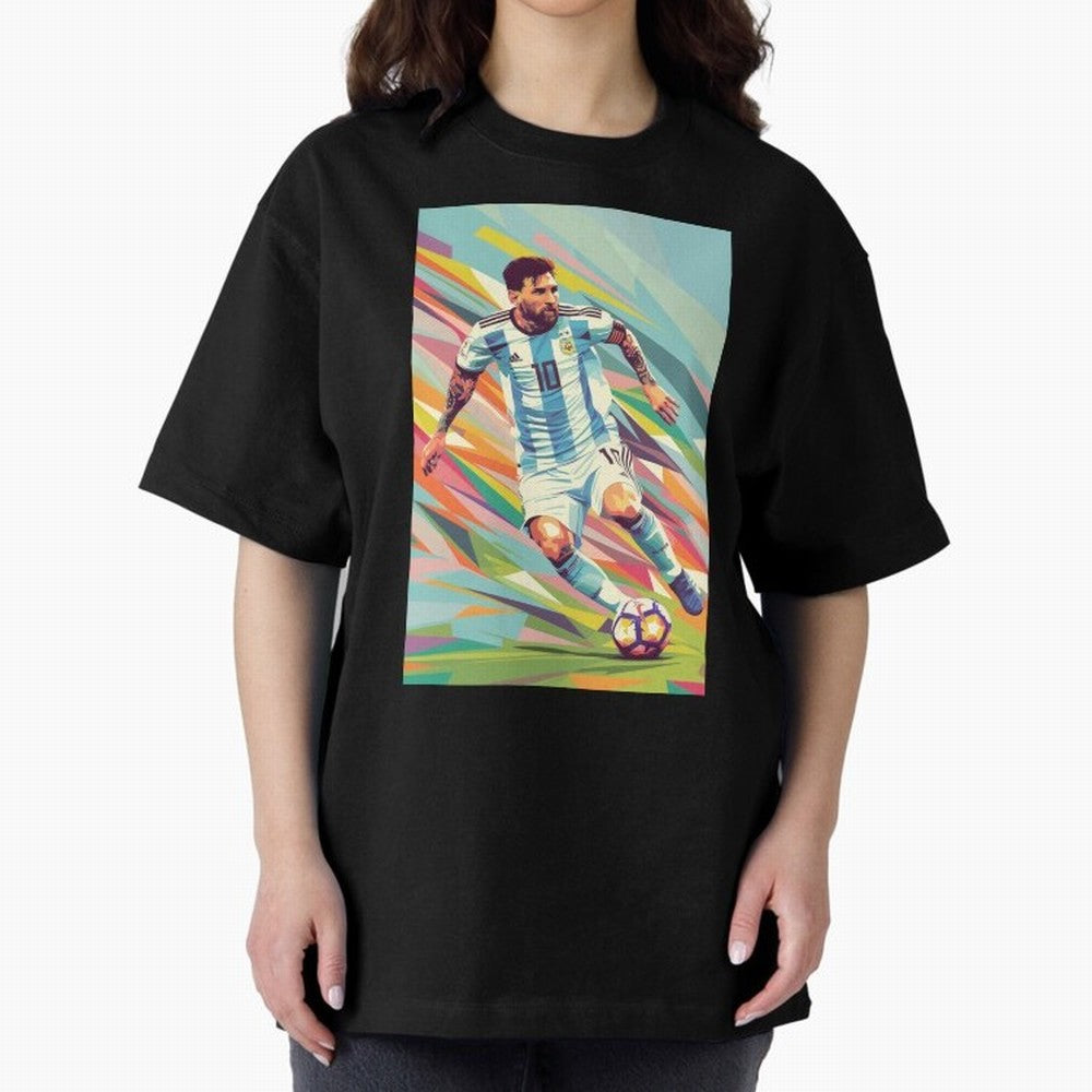 Messi in action Graphic poster design Oversized T-Shirt Feel the Heartbeat of FIFA World Cup 2026 Group Stage for Fans of Neymar and Spain and Netherlands, Bringing Stadium Chants, National Pride, Trophy Dreams and Unforgettable Football Memories;