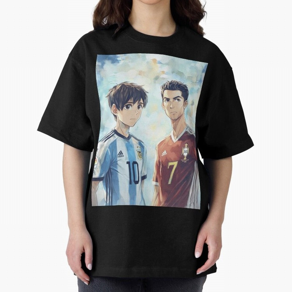 Lionel Messi and Cristiano Ronaldo Oversized T-Shirt Celebrate Football Heritage in FIFA World Cup 2026 Group Stage Made for Messi, CR7 and Mbappe, Brazil, Portugal and Argentina Energy, Champion Mindset, Group Stage Buzz, Knockout Tension and