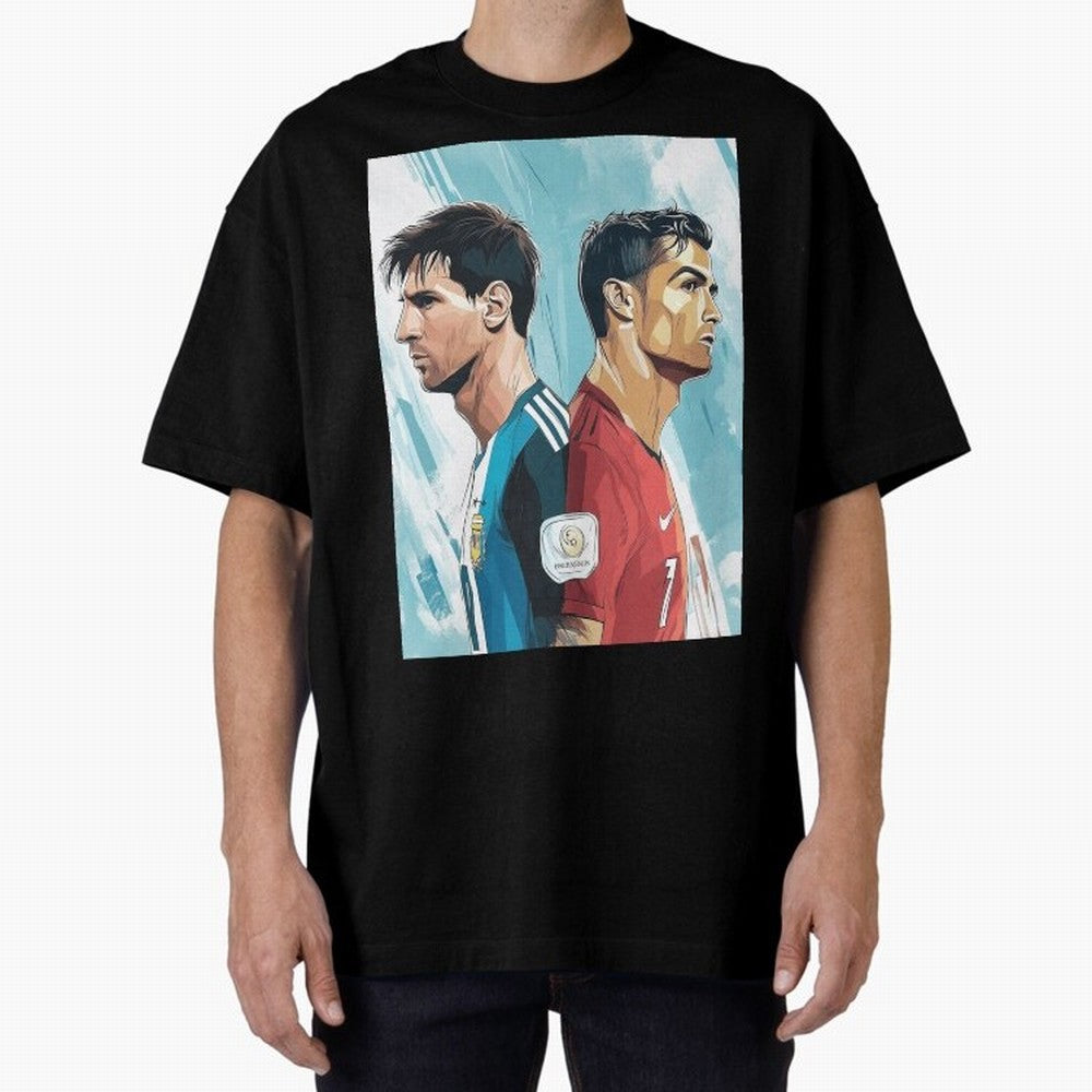 Lionel Messi and Cristiano Ronaldo Oversized T-Shirt Enjoy FIFA World Cup 2026 USA Canada Mexico Spirit, Connected to Portugal, CR7 and Messi, Vintage Soccer Flavor, Modern Football Stars, National Flags and Final Night Emotion; Ideal for Fans Who