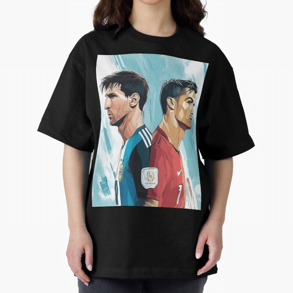 Lionel Messi and Cristiano Ronaldo Oversized T-Shirt Enjoy FIFA World Cup 2026 USA Canada Mexico Spirit, Connected to Portugal, CR7 and Messi, Vintage Soccer Flavor, Modern Football Stars, National Flags and Final Night Emotion; Ideal for Fans Who