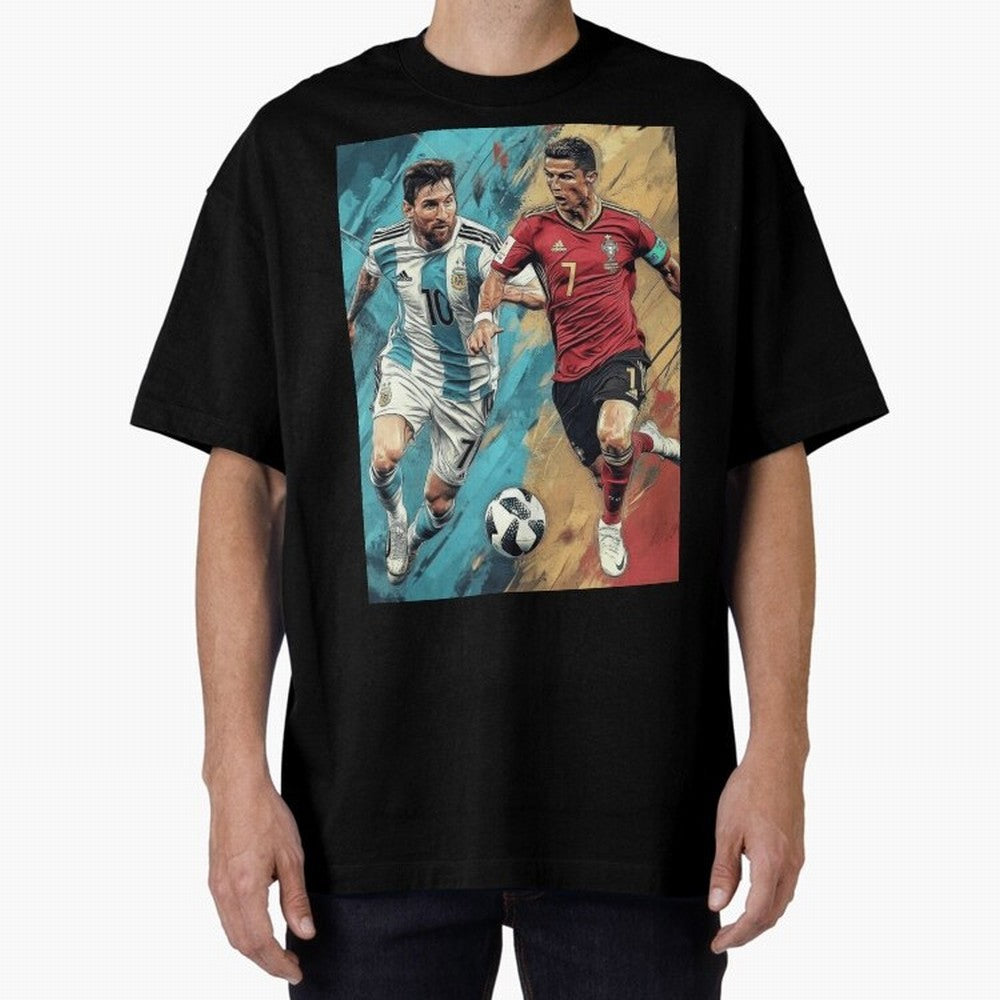 Lionel Messi and Cristiano Ronaldo Oversized T-Shirt Spotlight FIFA World Cup 2026 USA Canada Mexico Spirit, Connected to England, Mbappe, Tournament Hype, Historic Matchups, Family Viewing Parties and Global Sports Pride; Created for Match Day