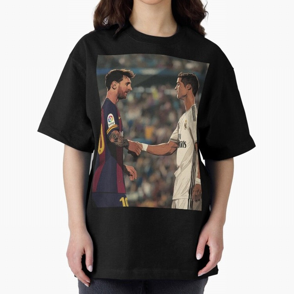 Lionel Messi and Cristiano Ronaldo Oversized T-Shirt Enjoy the Biggest Football Party of Global Football Passion for FIFA World Cup 2026 USA Canada Mexico, Celebrating Neymar, Haaland and Cristiano Ronaldo, France, Champion Mindset, Group Stage