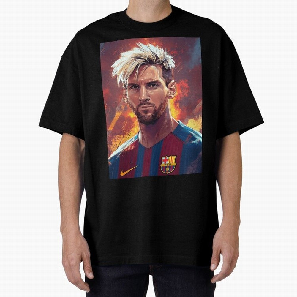 Lionel Messi Oversized T-Shirt Represent the Passion of Global Football Passion for FIFA World Cup 2026, with Messi, CR7 and Mbappe, Brazil, Vintage Soccer Flavor, Modern Football Stars, National Flags and Final Night Emotion; Ideal for Passionate