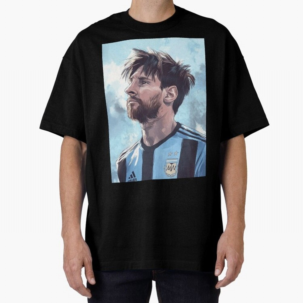 Lionel Messi Oversized T-Shirt Show Fan Pride Across Match Day Hype around FIFA World Cup 2026 Group Stage, Messi and Cristiano Ronaldo, Spain and Netherlands, Sports Nostalgia, International Competition, Famous Players and Unforgettable Victories;