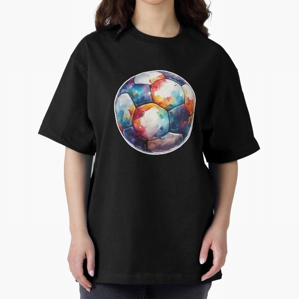 Football Soccer Ball Watercolor Illustration Drawing (Light Red BG) Oversized T-Shirt Make Your Look Match FIFA World Cup 2026 USA Canada Mexico Driven by Cristiano Ronaldo, England and Germany Energy, Vintage Soccer Flavor, Modern Football Stars,