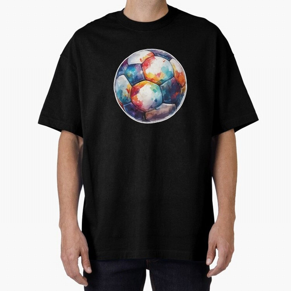 Football Soccer Ball Watercolor Illustration Drawing (Light Red BG) Oversized T-Shirt Make Your Look Match FIFA World Cup 2026 USA Canada Mexico Driven by Cristiano Ronaldo, England and Germany Energy, Vintage Soccer Flavor, Modern Football Stars,