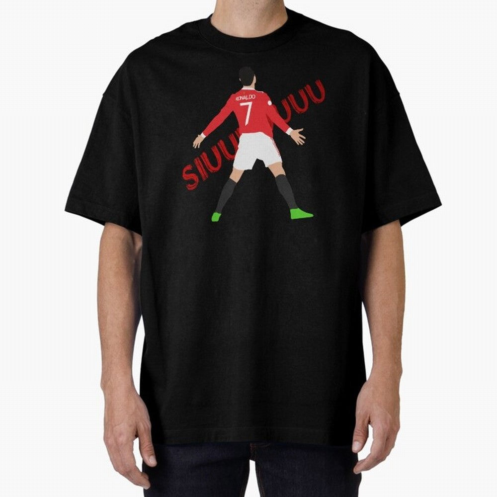 Cristano Ronaldo Celebration Block Art SIUUUU with text Oversized T-Shirt Turn Up for FIFA World Cup 2026 USA Canada Mexico for Fans of CR7 and Messi and Argentina and Brazil, Bringing Fan Favorite Moments, National Team Passion, Big Match Drama