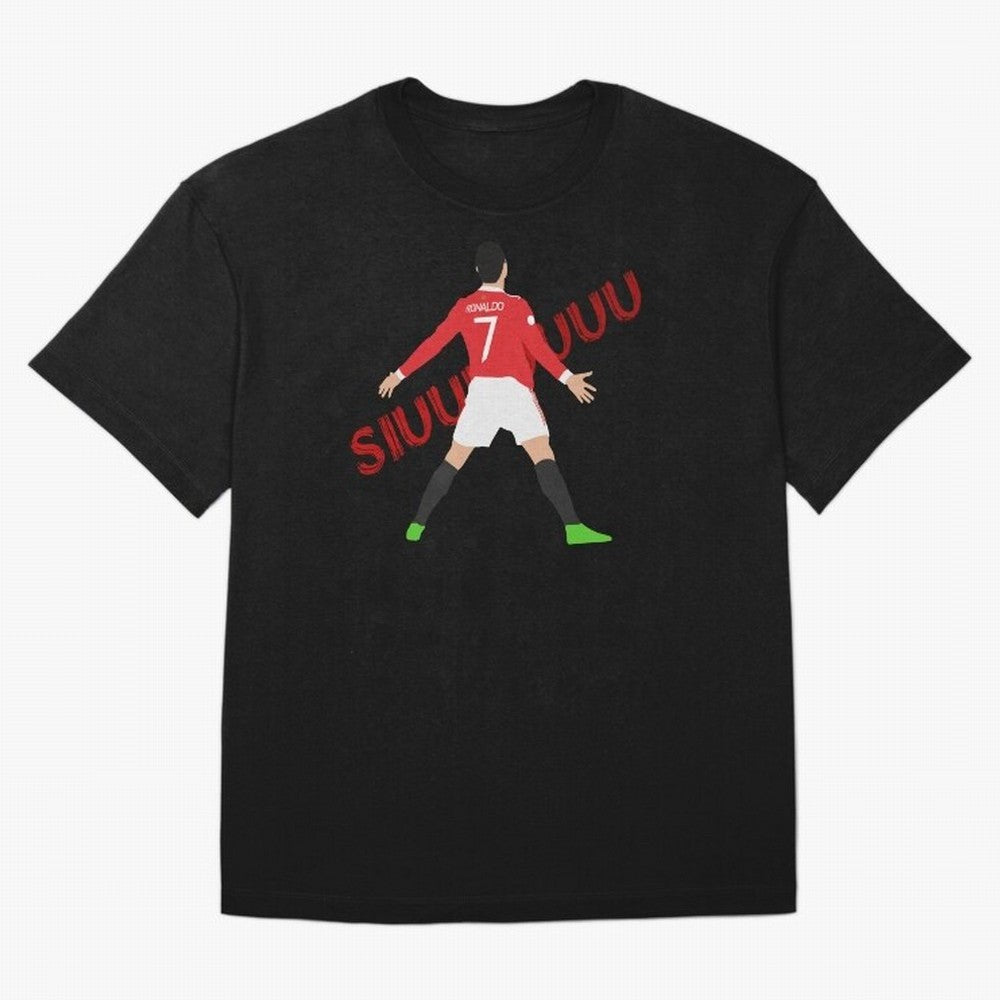 Cristano Ronaldo Celebration Block Art SIUUUU with text Oversized T-Shirt Turn Up for FIFA World Cup 2026 USA Canada Mexico for Fans of CR7 and Messi and Argentina and Brazil, Bringing Fan Favorite Moments, National Team Passion, Big Match Drama