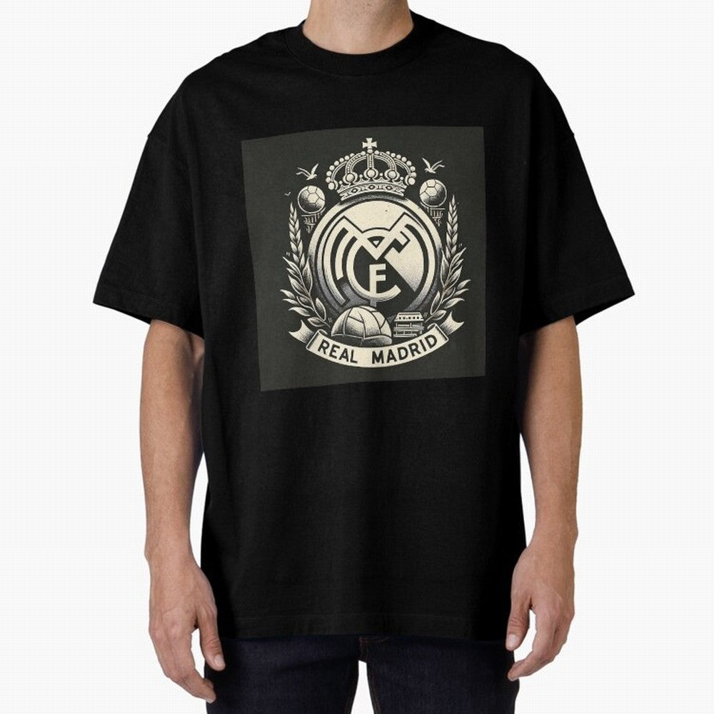 VIntage Style Real Madrid Logo Oversized T-Shirt Honor Football Greatness during FIFA World Cup 2026 for Fans of Messi and Cristiano Ronaldo and Spain and Netherlands, Bringing Global Supporter Spirit, Legendary Goals, National Colors and