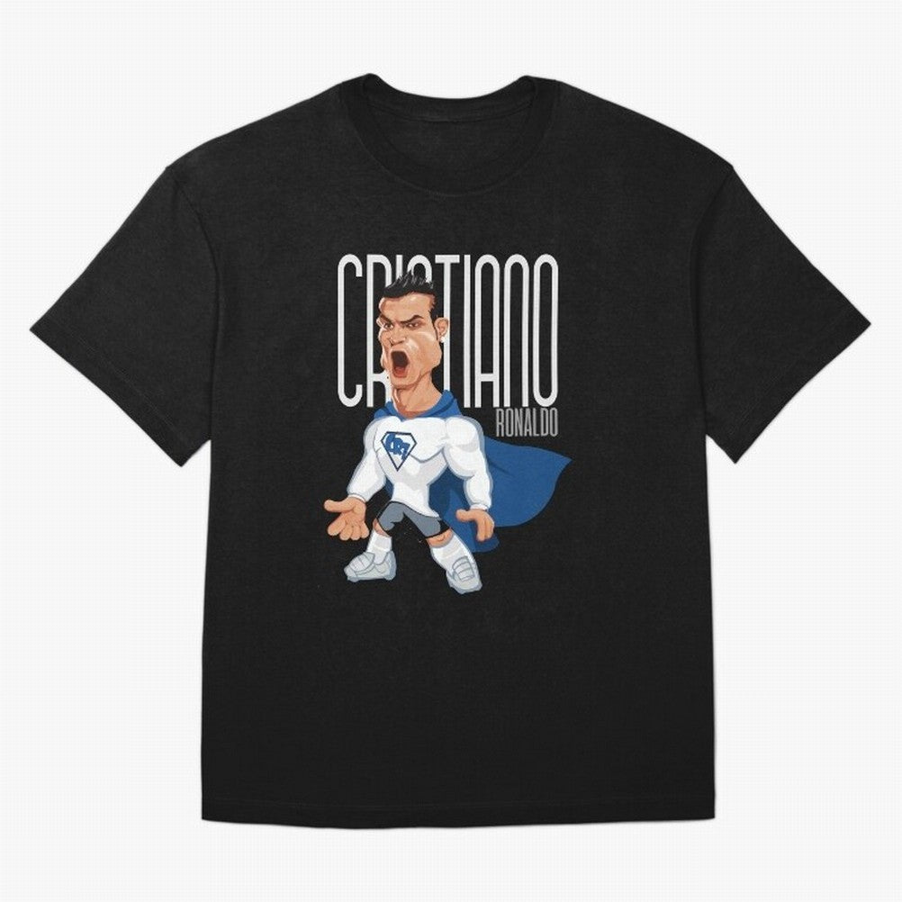Commic Caricature of Cristiano Ronaldino 'CR7' Oversized T-Shirt Join the Countdown to Global Football Passion for FIFA World Cup 2026 Group Stage, Inspired by Messi, Spain and Netherlands, Classic Soccer Heritage, Championship Pressure, Fan