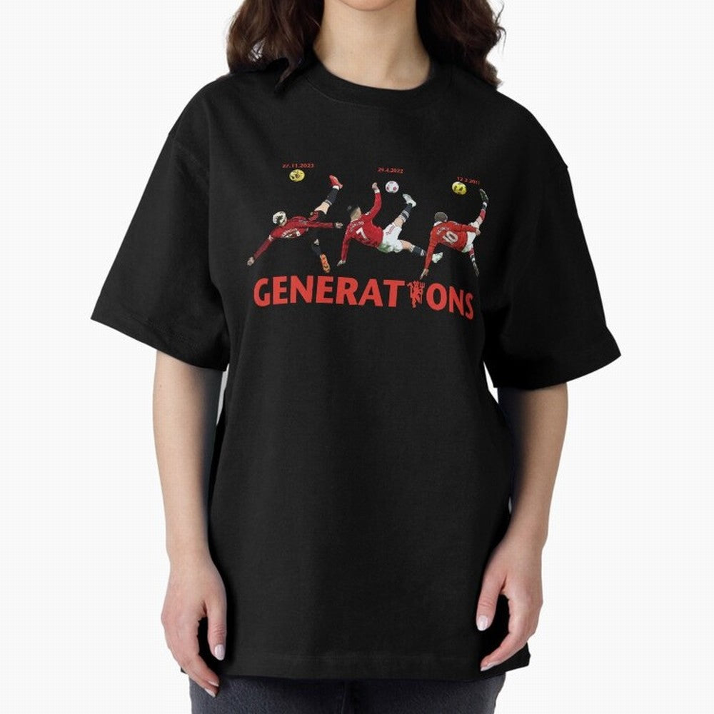 Generations of Manchester United Oversized T-Shirt Feel the Trophy Chase of Global Football Passion for FIFA World Cup 2026 USA Canada Mexico, Driven by Messi, Neymar and Mbappe, France and Portugal, Goal Celebration Energy, Supporter Heritage,