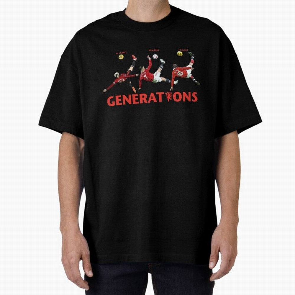 Generations of Manchester United Oversized T-Shirt Feel the Trophy Chase of Global Football Passion for FIFA World Cup 2026 USA Canada Mexico, Driven by Messi, Neymar and Mbappe, France and Portugal, Goal Celebration Energy, Supporter Heritage,