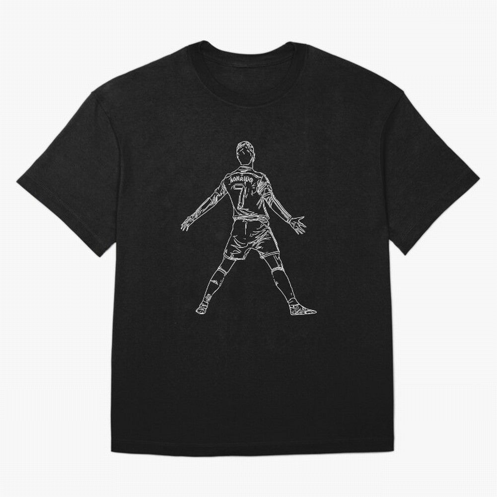 CR7 Cristiano Ronaldo Signature Celebration Siuuuuu Line Art White Oversized T-Shirt Build FIFA World Cup 2026 Spirit, Connected to Argentina and Brazil, Neymar, Haaland and Cristiano Ronaldo, Retro Football Energy, Iconic Rivalries, Trophy Chase