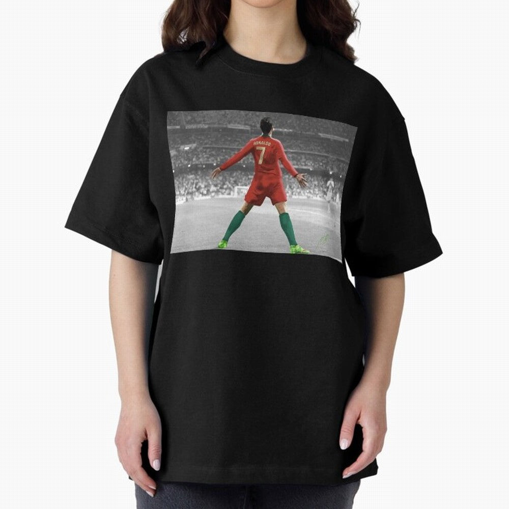 Portugal's Cristiano Ronaldo Oversized T-Shirt Support the FIFA World Cup 2026 USA Canada Mexico Journey through Haaland and Mbappe Highlights, England, France and Netherlands Pride, Vintage Soccer Flavor, Modern Football Stars, National Flags and