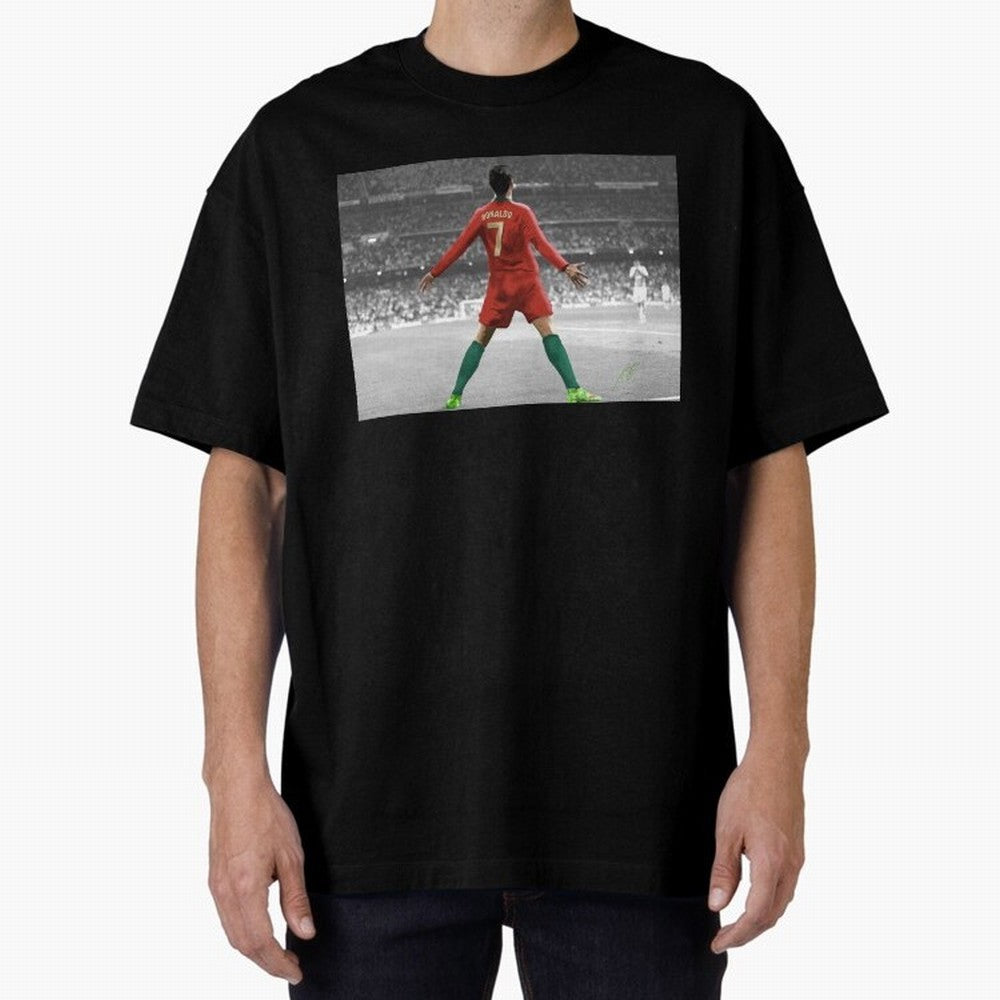 Portugal's Cristiano Ronaldo Oversized T-Shirt Support the FIFA World Cup 2026 USA Canada Mexico Journey through Haaland and Mbappe Highlights, England, France and Netherlands Pride, Vintage Soccer Flavor, Modern Football Stars, National Flags and